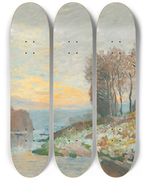 Triptych art skateboard deck of Alfred Sisley La Seine Prs De Bougival by Alfred Sisley (1840-1899)