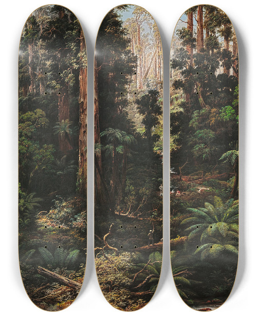 Triptych art skateboard deck of Isaac Whitehead In The Sassafras Valley Victoria by Isaac Whitehead (1819-1881)
