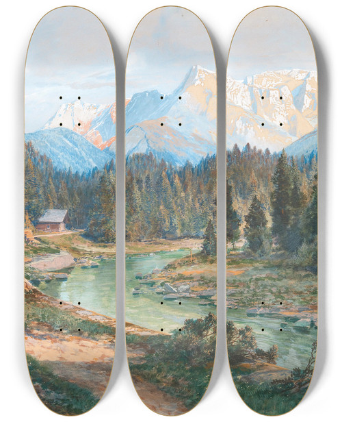 Triptych art skateboard deck of Friedrich Frank A Motif From The Salzburg Country Side by Friedrich Frank (1871-1945)