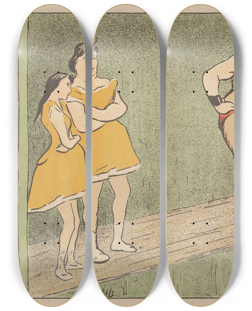 Triptych art skateboard deck of Henrigabriel Ibels Design For Theater Program For The Grapnel And The Emancipated From Les Programmes Du Thtrelibre by Henri-Gabriel Ibels (1867-1936)