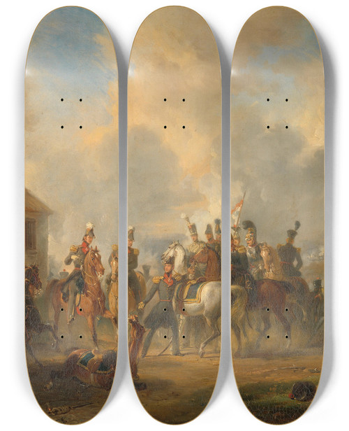Triptych art skateboard deck of Nicolaas Pieneman The Battle Of Bautersem During The Ten Days Campaign by Nicolaas Pieneman (1809-1860)