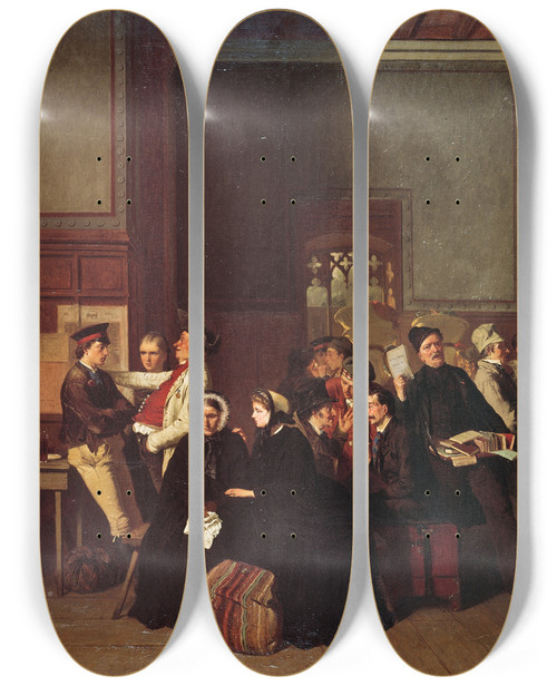 Triptych art skateboard deck of Carl Dunker Thirdclass Waitingroom Ii by Carl d'Unker (1829-1866)