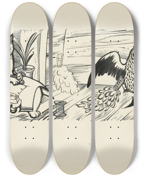 Triptych art skateboard deck of Sergey Chekhonin Fediabredia Pl 3 by Sergey Chekhonin (1878-1936)