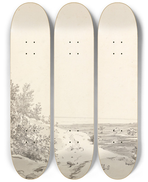 Triptych art skateboard deck of William Hodges Original Drawings For Choix De Vues De Linde And Others Pl12 by William Hodges (1744-1797)