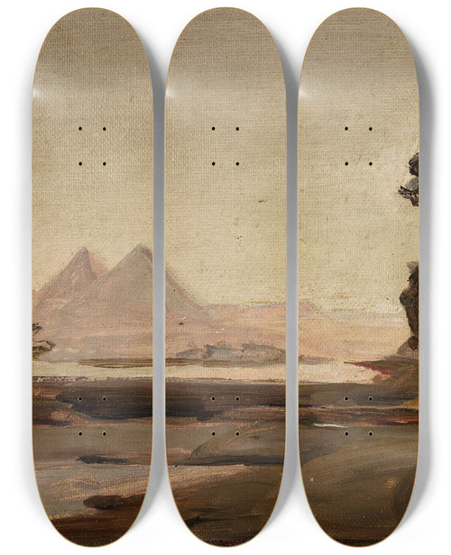 Triptych art skateboard deck of Jan Cigliski View Of The Pyramids From The Journey To Egypt_1 by Jan Ciaglinski (1858-1913)