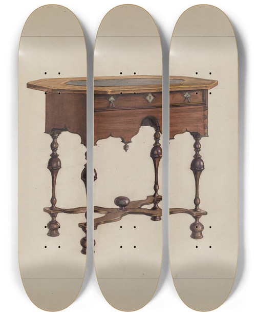 Triptych art skateboard deck of M Rosenshieldvonpaulin Slatetop Table_3 by M. Rosenshield-von-Paulin