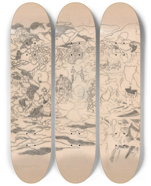 Triptych art skateboard deck of Jules Schmalzigaug Clouds And Corals by Jules Schmalzigaug (1882-1917)