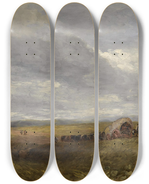 Triptych art skateboard deck of David Cox Travellers In A Landscape by David Cox (1783-1859)