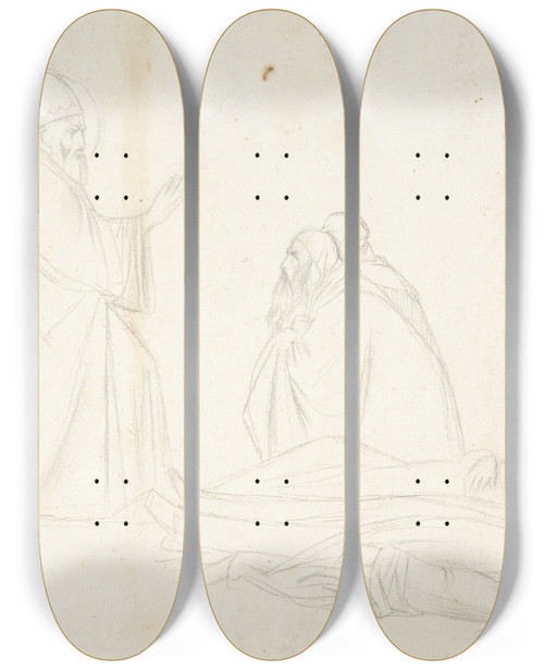 Triptych art skateboard deck of Jeanhippolyte Flandrin Miracle Of St Sylvester The Raising Of Two Pagan Priests After Maso Di Banco S Croce Florence by Hippolyte Flandrin (1809-1864)