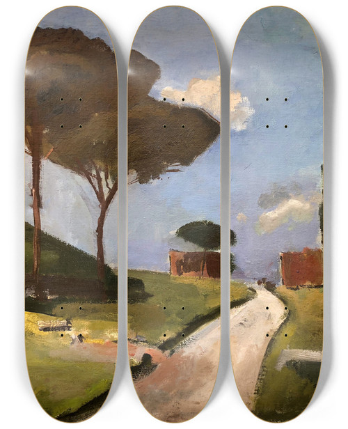 Triptych art skateboard deck of Otto Geigenberger Via Appia by Otto Geigenberger (1881-1946)