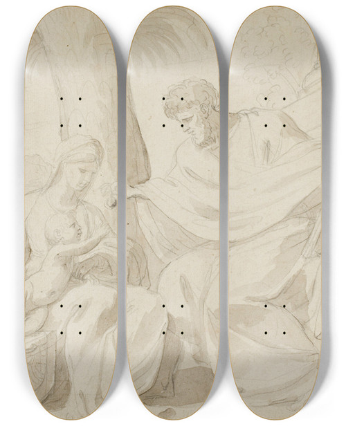 Triptych art skateboard deck of Eustache Le Sueur Holy Family by Eustache Le Sueur (1616-1655)