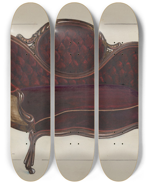 Triptych art skateboard deck of Florence Truelson Queen Anne Settee by Florence Truelson