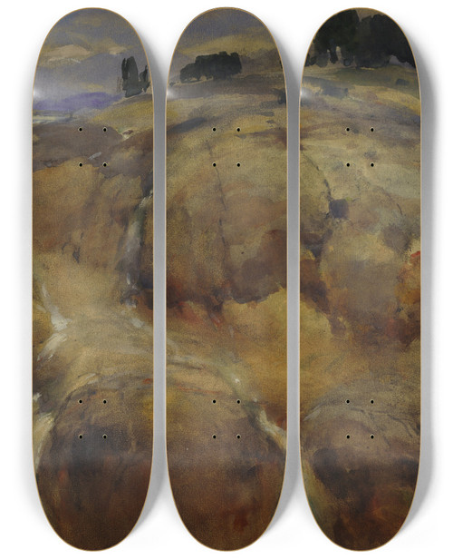 Triptych art skateboard deck of William Henry Holmes Deserted Bed Of Aglacier by William Henry Holmes (1846-1933)