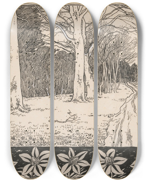 Triptych art skateboard deck of Willem Wenckebach Pad Langs De Rand Van Een Bos by Willem Wenckebach (1860-1937)