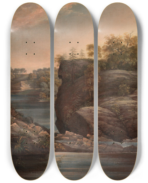 Triptych art skateboard deck of John Trumbull Norwich Falls Or The Falls Of The Yantic Atnorwich by John Trumbull (1756-1843)