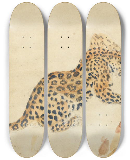 Triptych art skateboard deck of Antoinelouis Barye Study Of A Panther Attacking A Prey by Antoine-Louis Barye (1796-1875)
