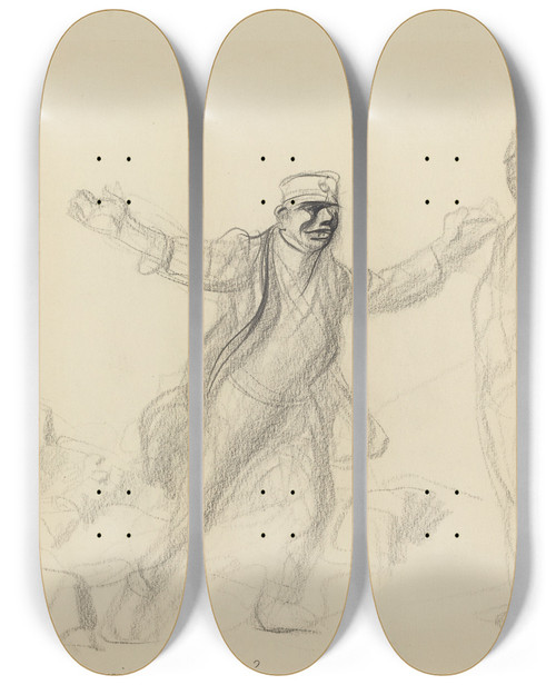 Triptych art skateboard deck of Jeanlouis Forain Kammerade Porquoi Cette Froideur by Jean Louis Forain (1852-1931)