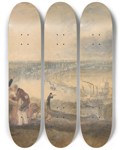 Triptych art skateboard deck of Joseph Mallord William Turner View Of London From Greenwich by Joseph Mallord William Turner (1775-1851)