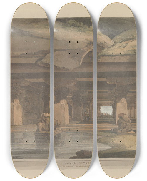 Triptych art skateboard deck of Thomas Daniell Oriental Scenery Pl34 by Thomas Daniell (1749-1840)