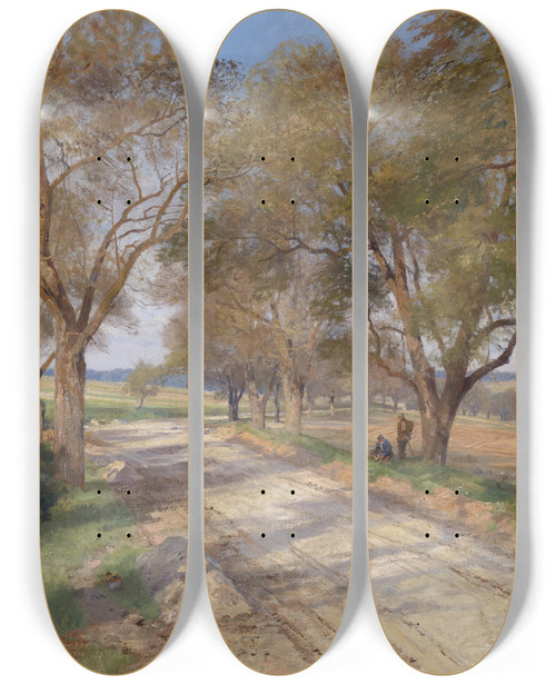Triptych art skateboard deck of Hugo Darnaut Landstrae Bei Plankenberg by Hugo Darnaut (1850-1937)
