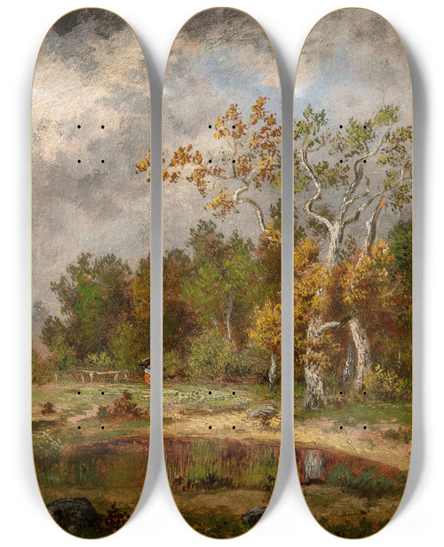 Triptych art skateboard deck of Narcissevirgile Diaz De La Pea Fagotire Lore Dun Bois Prs Dune Mare by Narcisse-Virgile Diaz de La Pea (1808-1876)
