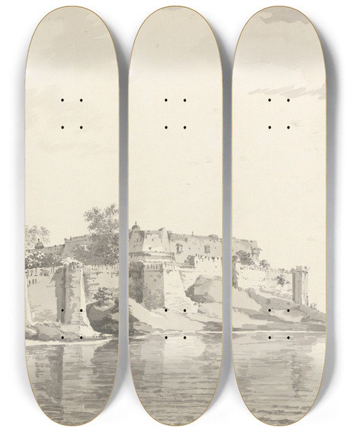 Triptych art skateboard deck of William Hodges Original Drawings For Choix De Vues De Linde And Others Pl26 by William Hodges (1744-1797)