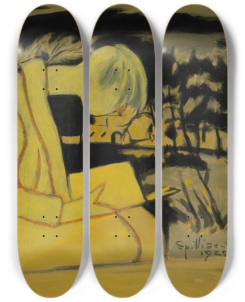 Triptych art skateboard deck of Lon Spilliaert Jeune Fille En Jaune Lisant by Leon Spilliaert (1881-1946)