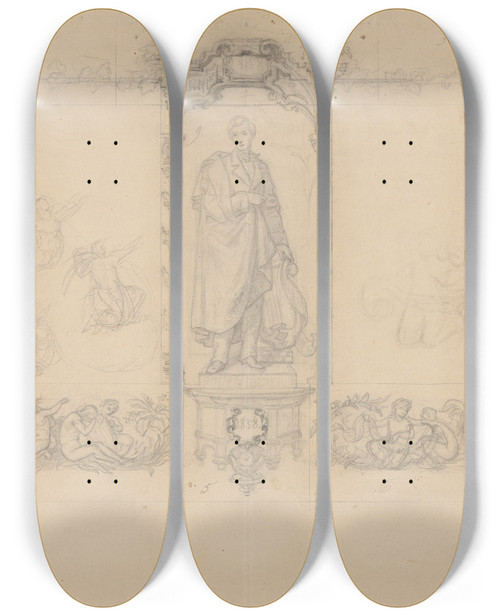 Triptych art skateboard deck of Jzef Simmler Design Of A Vignette For A Publishing House by Jozef Simmler (1823-1868)