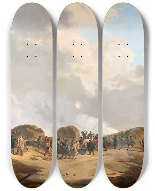 Triptych art skateboard deck of Pieter Gerardus Van Os The Demilune Constructed At The Siege Of Naarden April 1814_1 by Pieter Gerardus Van Os (1776-1836)