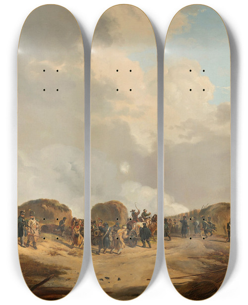 Triptych art skateboard deck of Pieter Gerardus Van Os The Demilune Constructed At The Siege Of Naarden April 1814_2 by Pieter Gerardus Van Os (1776-1836)