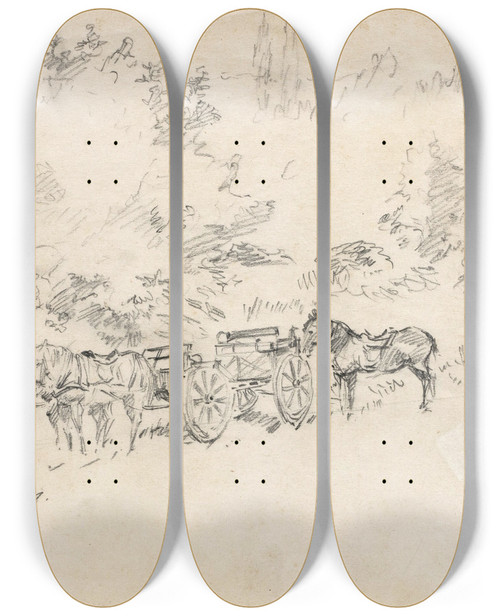 Triptych art skateboard deck of August Kratzer Pferdekutsche by August Kratzer (1913-1943)