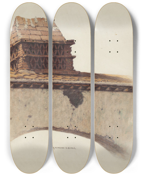 Triptych art skateboard deck of Raymond E Noble Chimney_1 by Raymond E Noble
