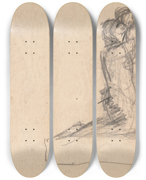 Triptych art skateboard deck of Thodule Ribot Sketch Of Two Figures Embracing Verso by Theodule Ribot (1823-1891)