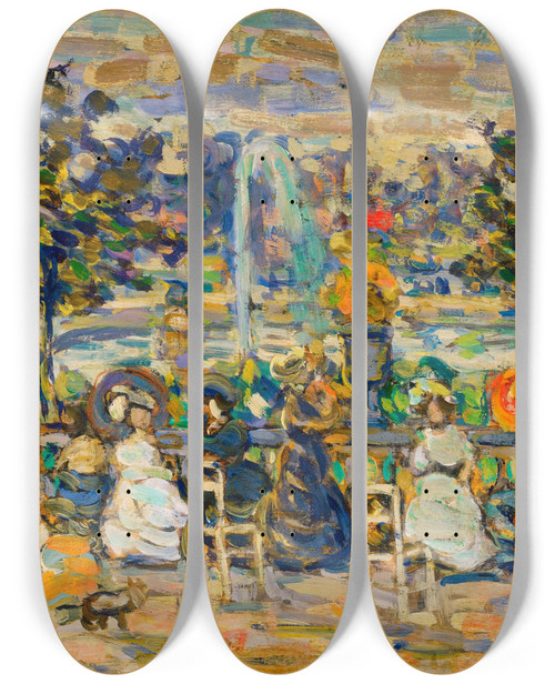 Triptych art skateboard deck of Maurice Prendergast In Luxembourg Gardens by Maurice Prendergast (1858-1924)