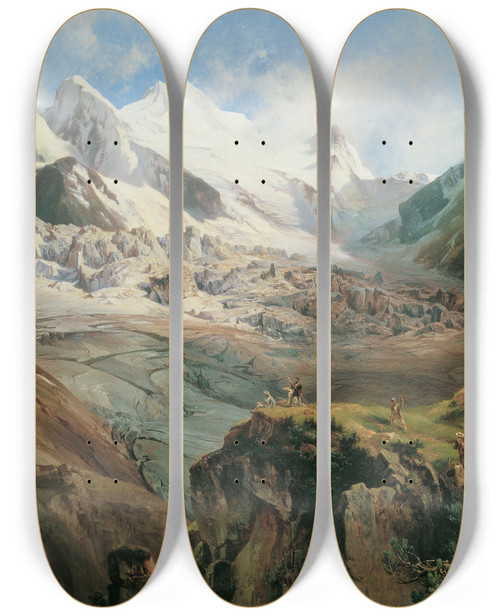 Triptych art skateboard deck of Anton Hansch Der Stubaiferner In Tirol by Anton Hansch (1813-1876)