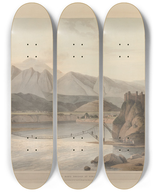 Triptych art skateboard deck of Thomas Daniell Oriental Scenery Pl27 by Thomas Daniell (1749-1840)
