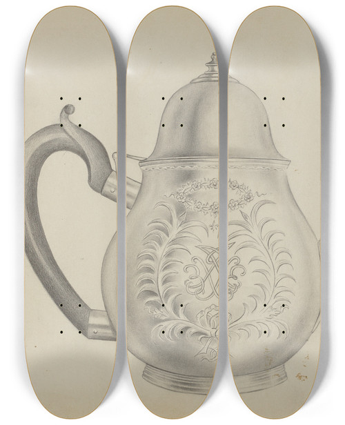 Triptych art skateboard deck of Clayton Braun Silver Teapot_1 by Clayton Braun