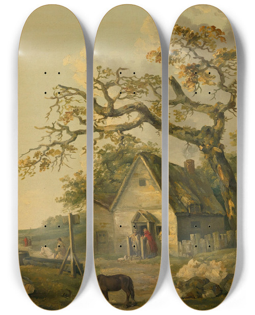 Triptych art skateboard deck of George Morland A Country Inn by George Morland (1763-1804)