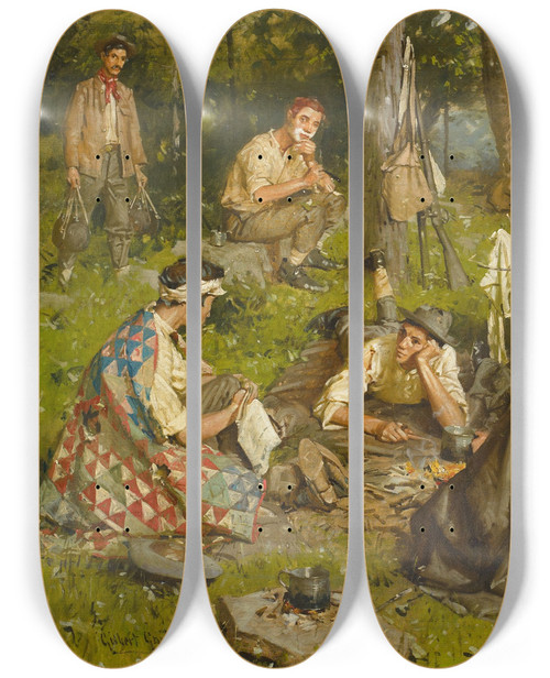 Triptych art skateboard deck of William Gilbert Gaul Nearing The End by William Gilbert Gaul (1855-1919)