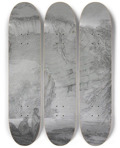 Triptych art skateboard deck of Jeanbaptiste Le Prince Unter Dem Bogen Einer Antiken Steinbrcke Bei Tusculum by Jean-Baptiste Le Prince (1734-1781)