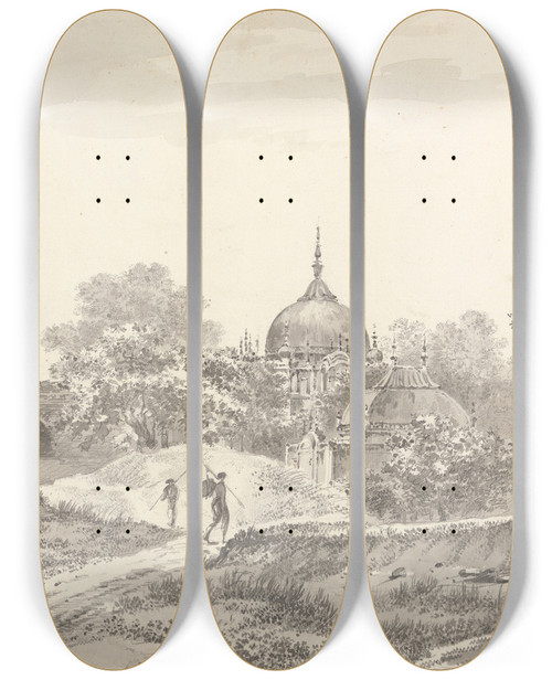 Triptych art skateboard deck of William Hodges Original Drawings For Choix De Vues De Linde And Others Pl13 by William Hodges (1744-1797)