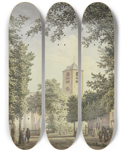 Triptych art skateboard deck of Paulus Van Liender Lis Bij Haarlem by Paulus Van Liender (1731-1797)