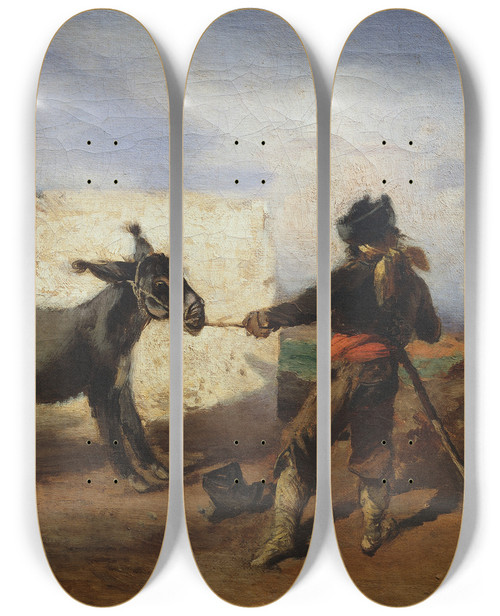 Triptych art skateboard deck of Anton Romako Der Strrische Esel by Anton Romako (1832-1889)