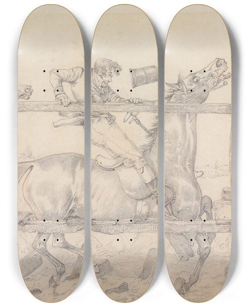 Triptych art skateboard deck of Henry Thomas Alken Sporting Notions I Have A Notion This Bridge Will Abridge My Sport by Henry Thomas Alken (1785-1851)