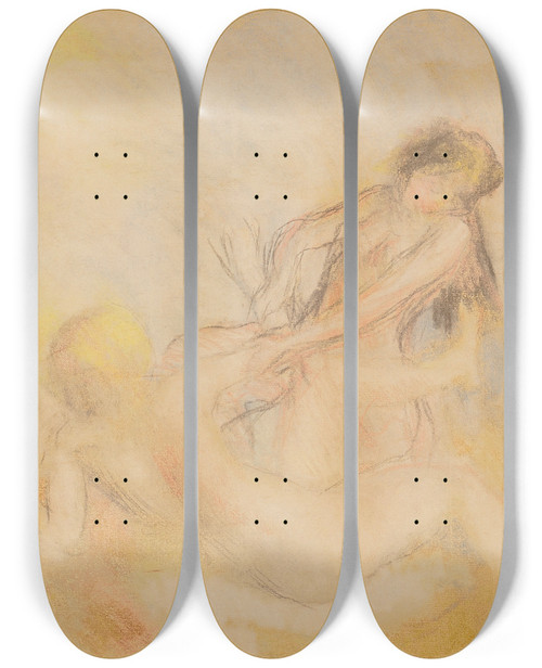 Triptych art skateboard deck of Pierreauguste Renoir Les Baigneuses Au Crabe I by Pierre-Auguste Renoir (1841-1919)
