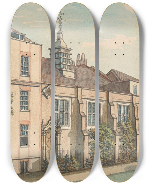 Triptych art skateboard deck of Samuel Ireland Staple Inn_2 by Samuel Ireland (1744-1800)