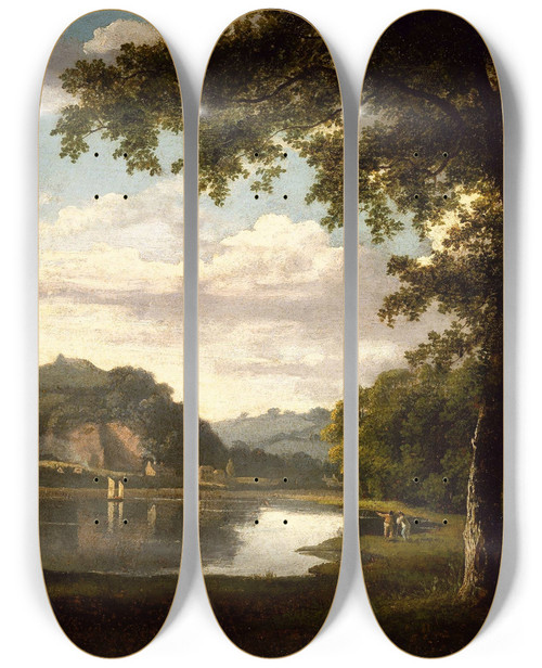 Triptych art skateboard deck of Thomas Jones Landscape With View On The River Wye by Thomas Jones (1742-1803)