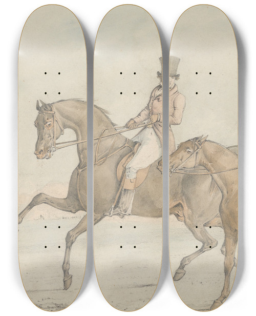 Triptych art skateboard deck of Henry Thomas Alken A Gentleman Riding With A Groom And Coversing by Henry Thomas Alken (1785-1851)