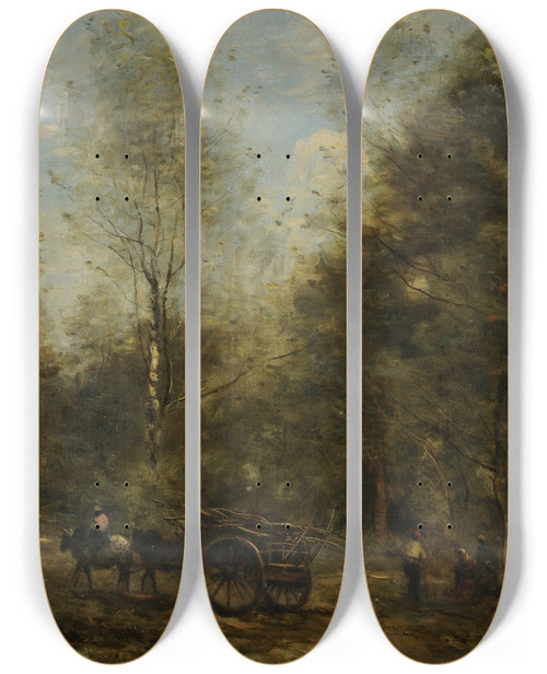 Triptych art skateboard deck of Jeanbaptistecamille Corot Une Alle Dans Les Bois De Wagnonville by Jean-Baptiste-Camille Corot (1796-1875)