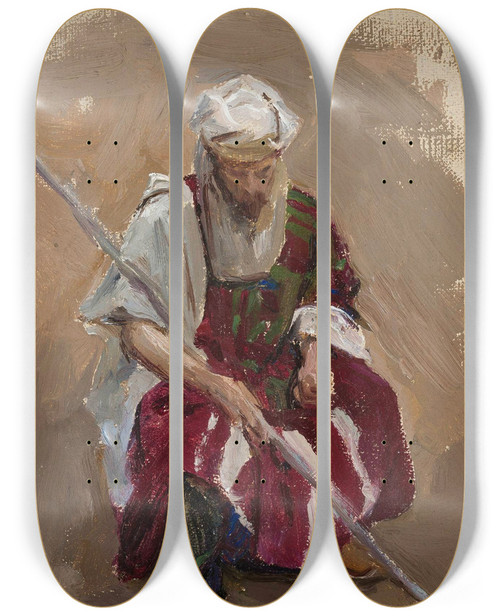 Triptych art skateboard deck of Jan Cigliski Maryino Portrait In African Costume by Jan Ciaglinski (1858-1913)